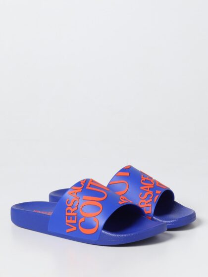 VERSACE JEANS COUTURE EMBOSSED LOGO SLIDE ROYAL BLUE