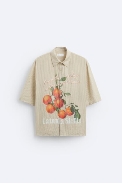 ZARA CONTRAST PRINT CROP SHIRT