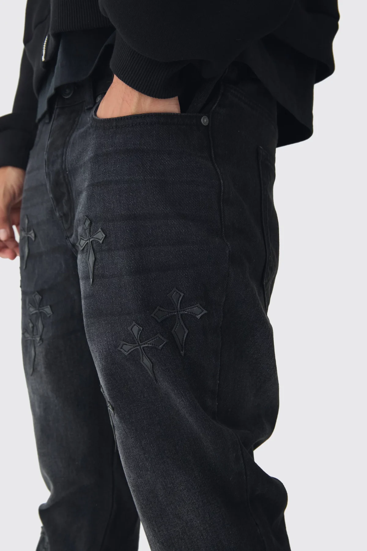 BOOHOOMAN FLARE RIGID CROSS ZIPPER JEANS - Image 3