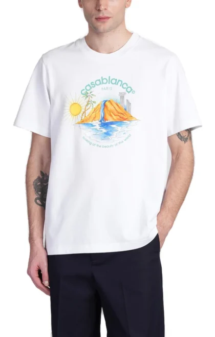 CASABLANCA WHITE OASIS PRINT T-SHIRT