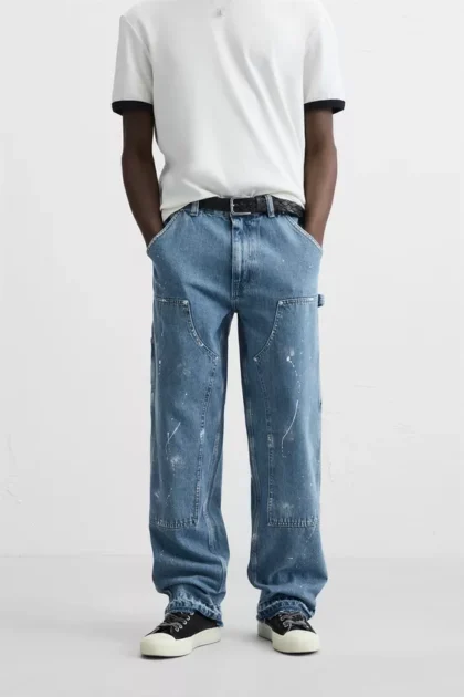 ZARA BAGGY PAINT CARPENTER FLARE JEANS