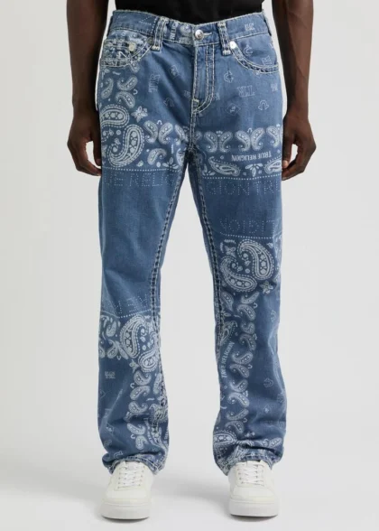 TRUE TRUE RELIGION BANDANA PRINT STRAIGHT FIT JEANS