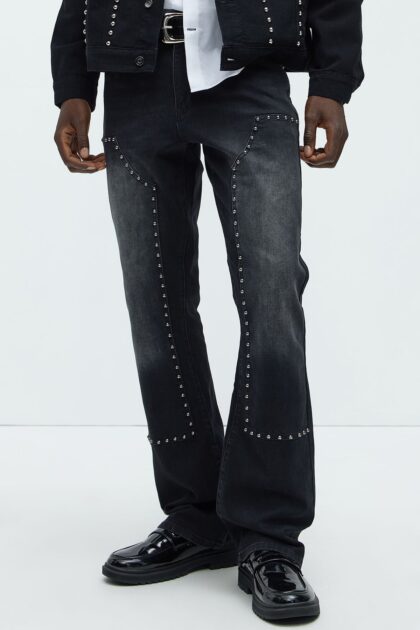 STUDDED STACKED SLIM FLARE JEANS