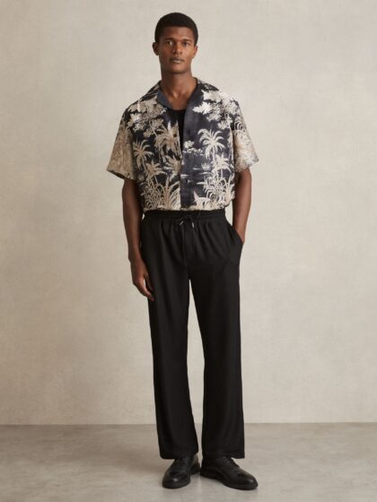 REISS CUBAN COLLAR SILK SHIRT